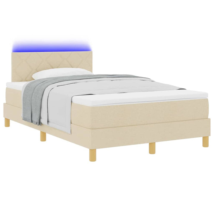 LED Box Spring Bed med LED-lysstrimler Creme 120 x 200 cm Stof