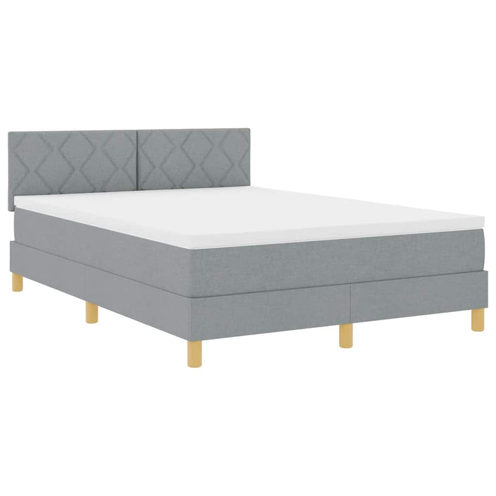 LED Box Spring Bed med hovedgærde Lysegrå 140 x 190 cm Stof