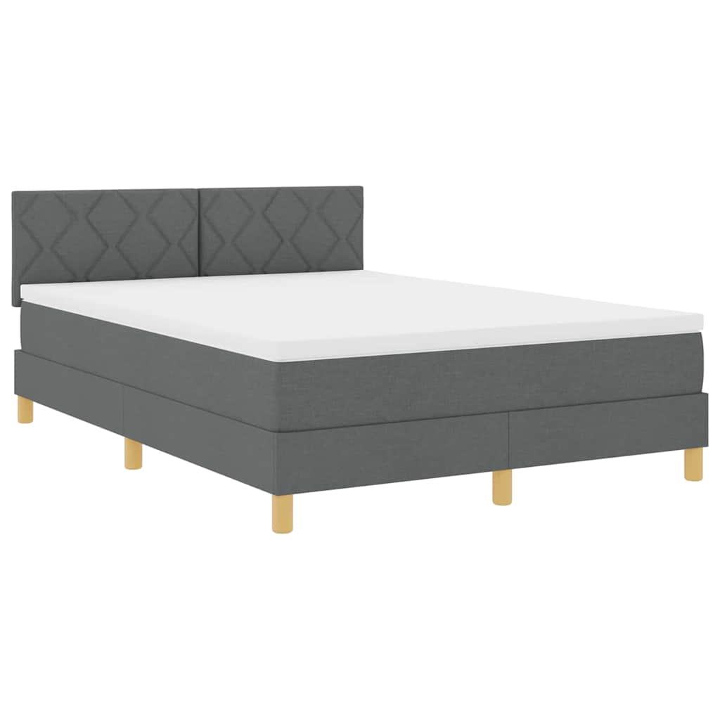 LED Box Spring Bed med hovedgærde Mørkegrå 140 x 190 cm Stof
