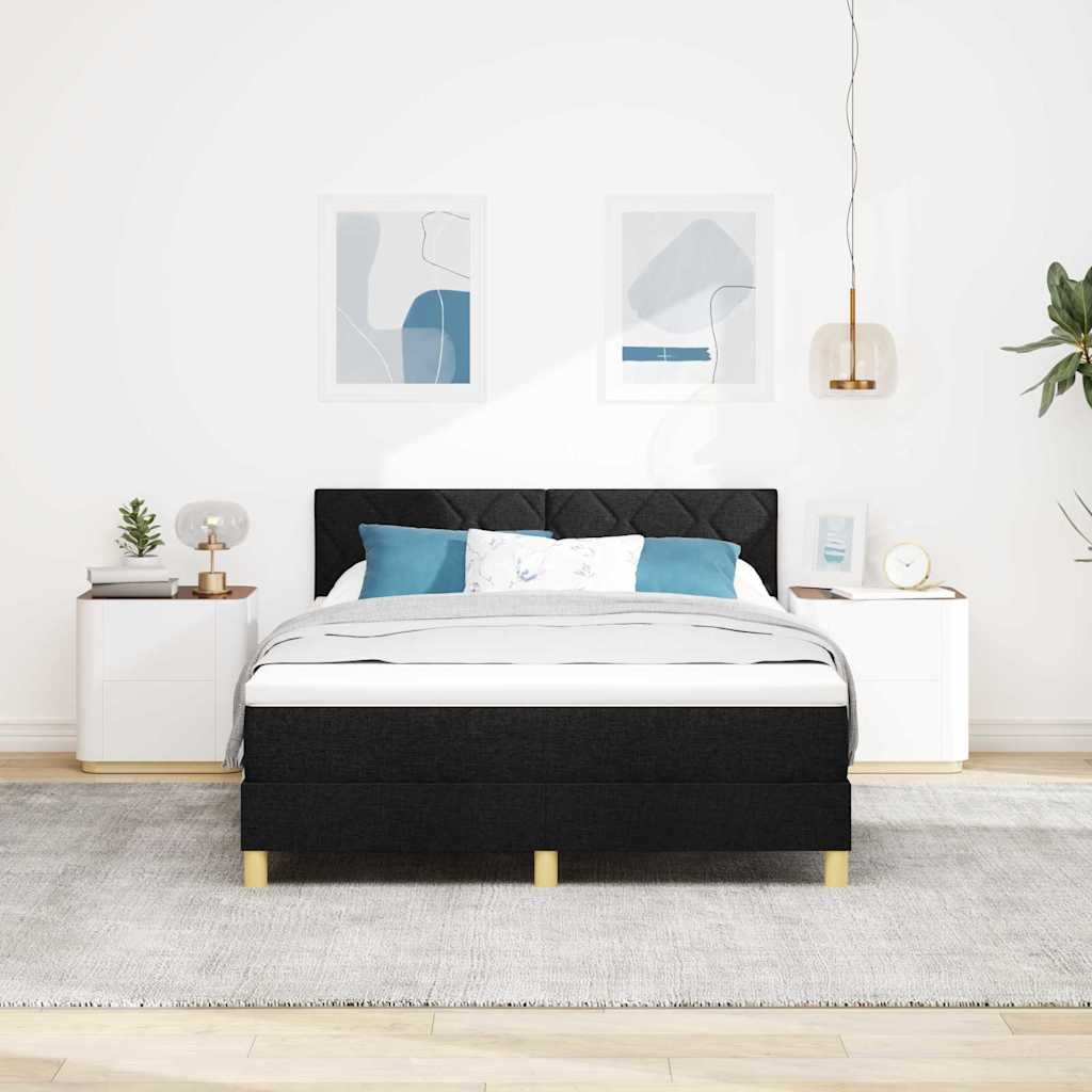 LED Box Spring Bed med LED-lysstrimler Sort 140 x 190 cm Stof