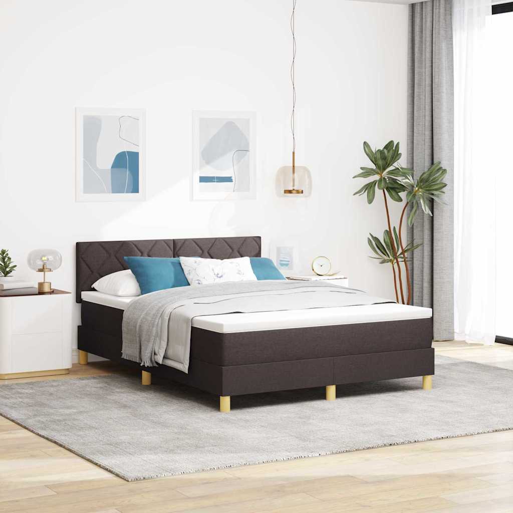 LED Box Spring Bed med hovedgærde Mørk Brun 140 x 190 cm Stof