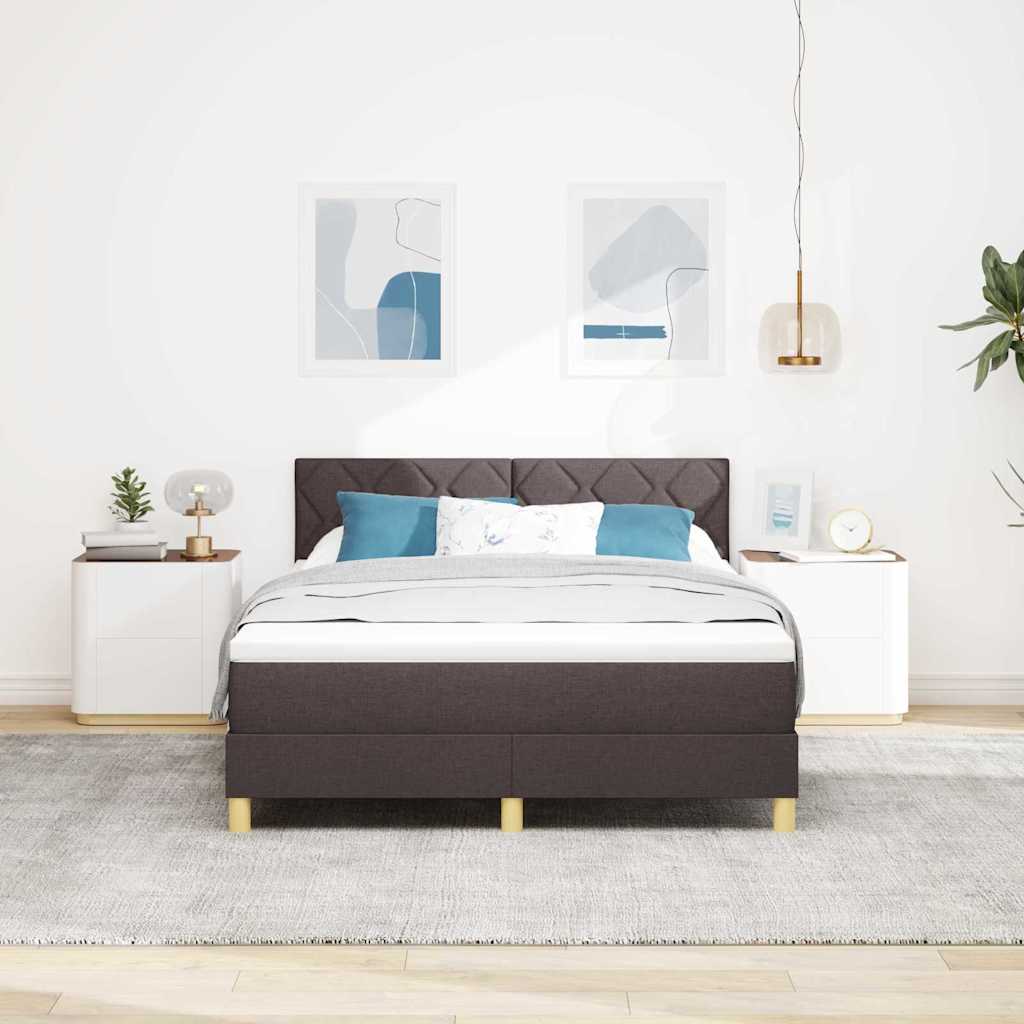 LED Box Spring Bed med hovedgærde Mørk Brun 140 x 190 cm Stof