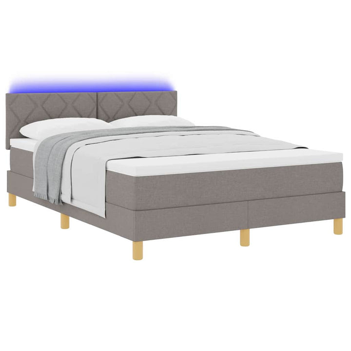 LED Box Spring Bed med hovedgærde Gråbrun 140 x 190 cm Stof