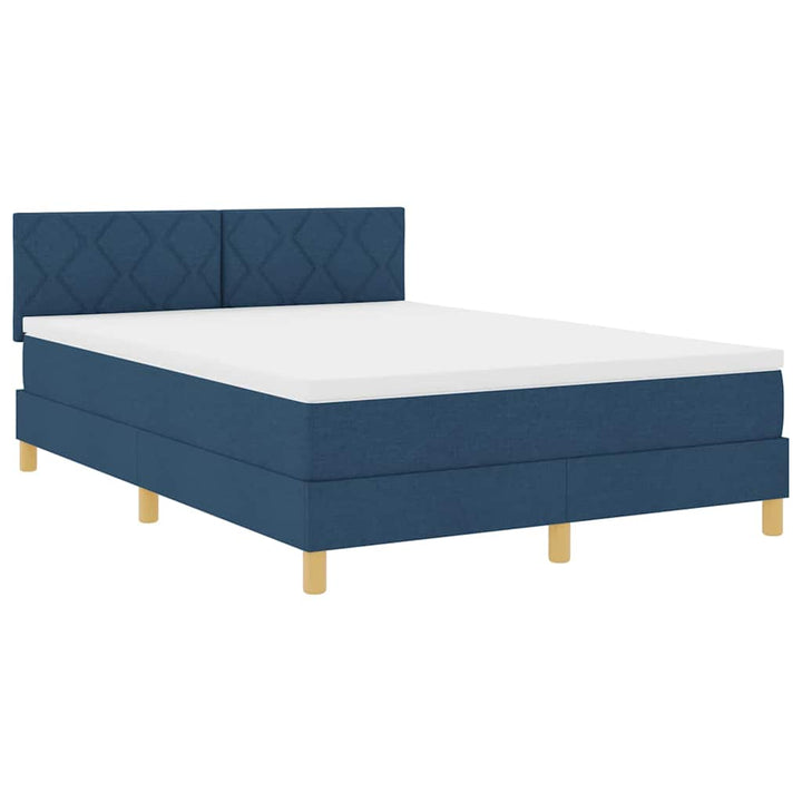 LED Box Spring Bed med LED-lysstrimler Blå 140 x 190 cm Stof