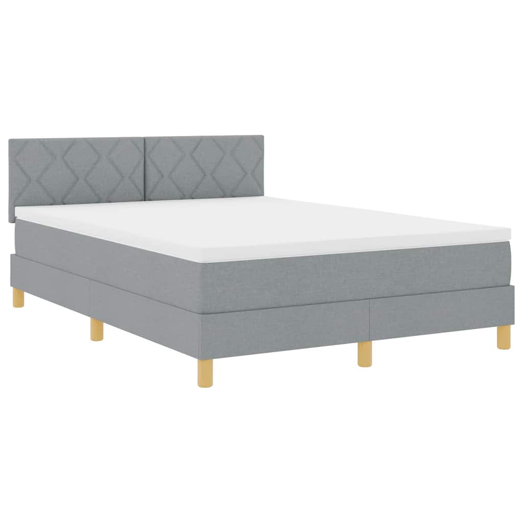 LED Box Spring Bed med hovedgærde Lysegrå 140 x 200 cm Stof