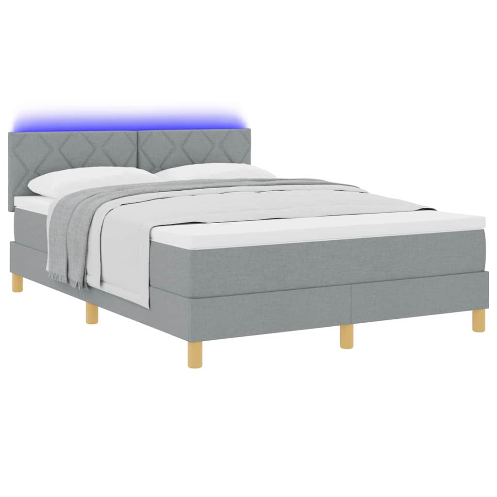 LED Box Spring Bed med hovedgærde Lysegrå 140 x 200 cm Stof