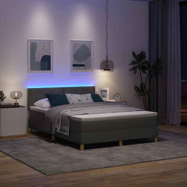 LED Box Spring Bed med hovedgærde Mørkegrå 140 x 200 cm Stof