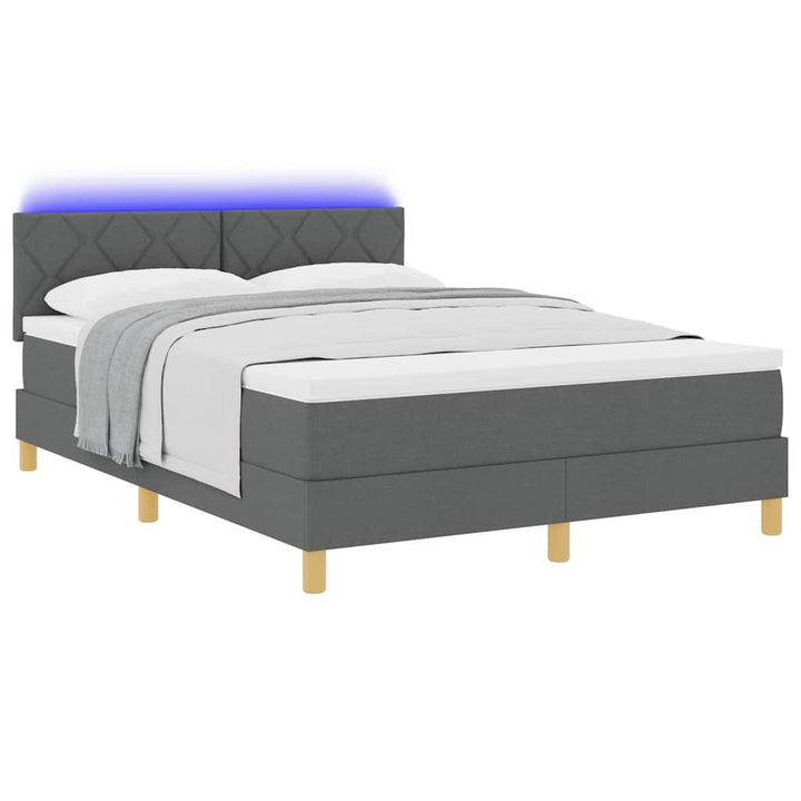 LED Box Spring Bed med hovedgærde Mørkegrå 140 x 200 cm Stof