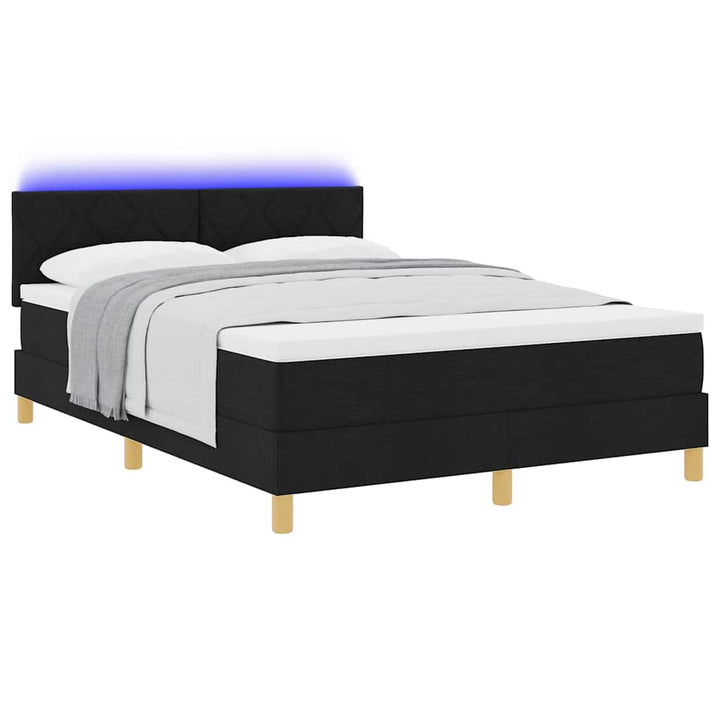 LED Box Spring Bed med LED-lysstrimler Sort 160 x 200 cm Stof