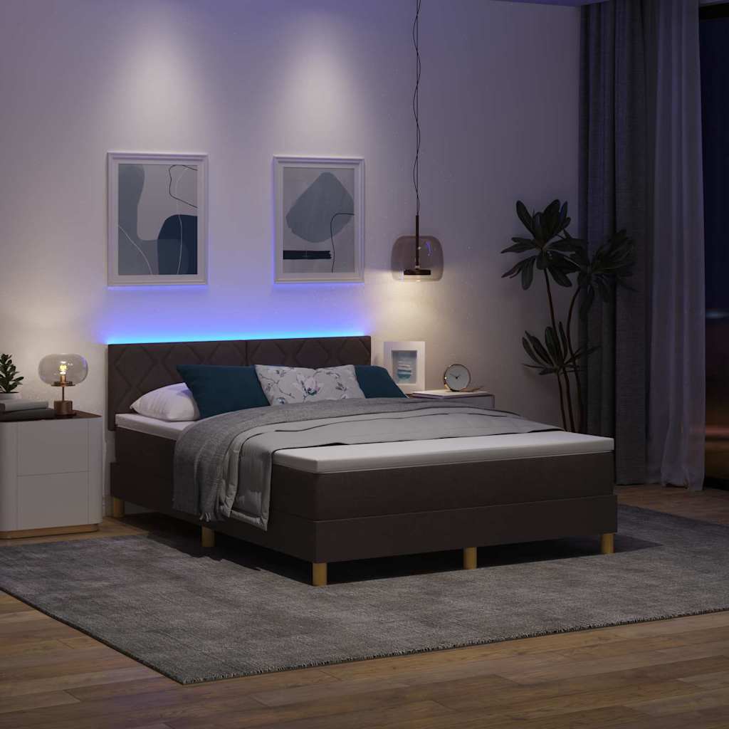 LED Box Spring Bed med hovedgærde Mørk Brun 160 x 200 cm Stof