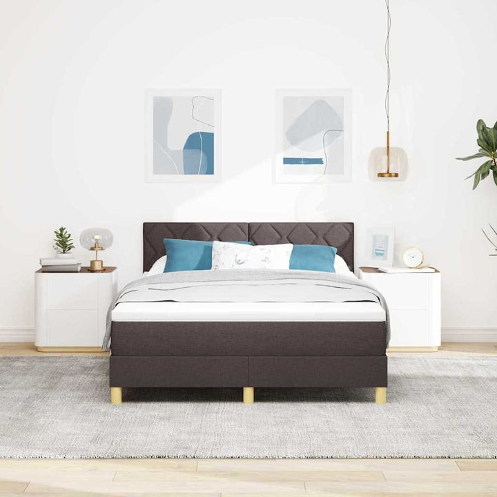 LED Box Spring Bed med hovedgærde Mørk Brun 160 x 200 cm Stof