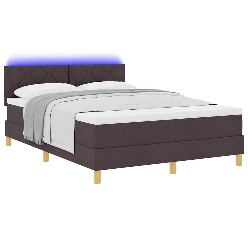 LED Box Spring Bed med hovedgærde Mørk Brun 160 x 200 cm Stof