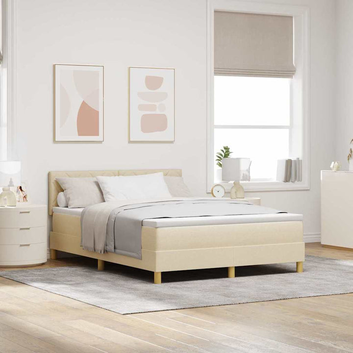 LED Box Spring Bed med LED-lysstrimler Creme 160 x 200 cm Stof