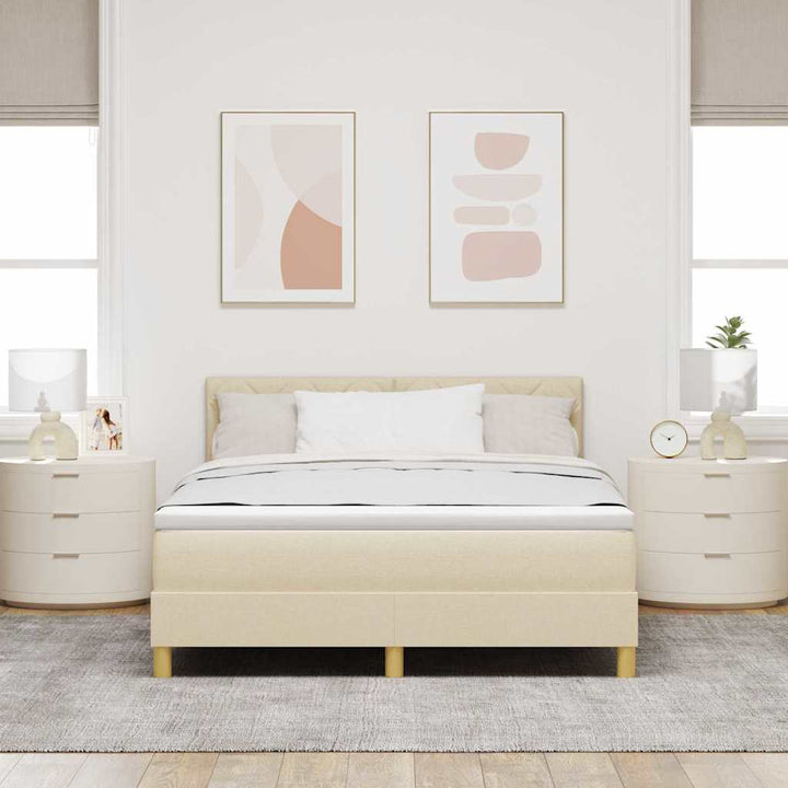 LED Box Spring Bed med LED-lysstrimler Creme 160 x 200 cm Stof