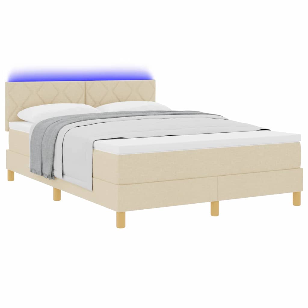 LED Box Spring Bed med LED-lysstrimler Creme 160 x 200 cm Stof