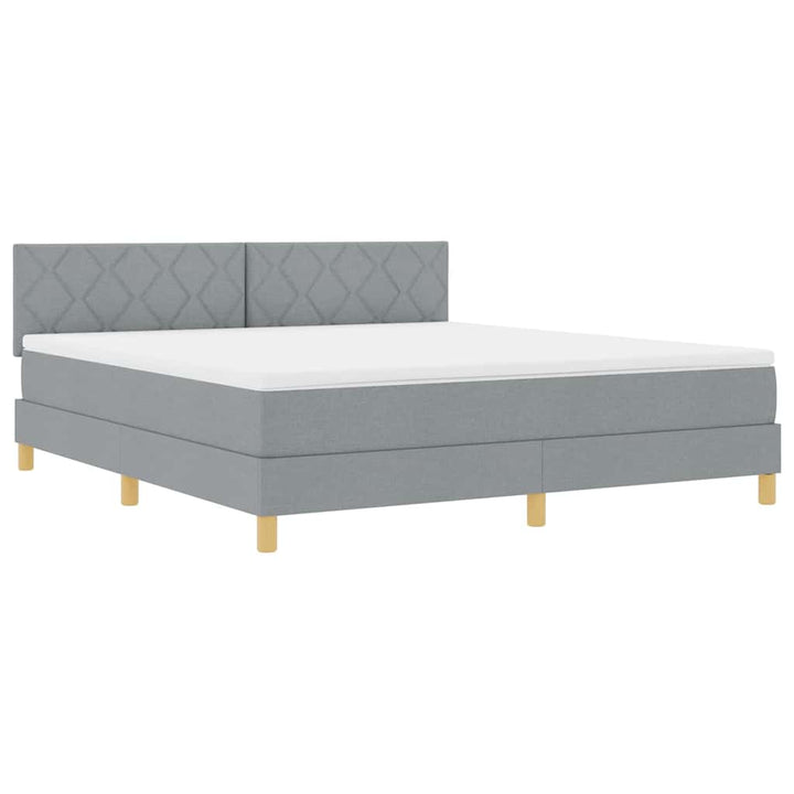 LED Box Spring Bed med hovedgærde Lysegrå 180 x 200 cm Stof