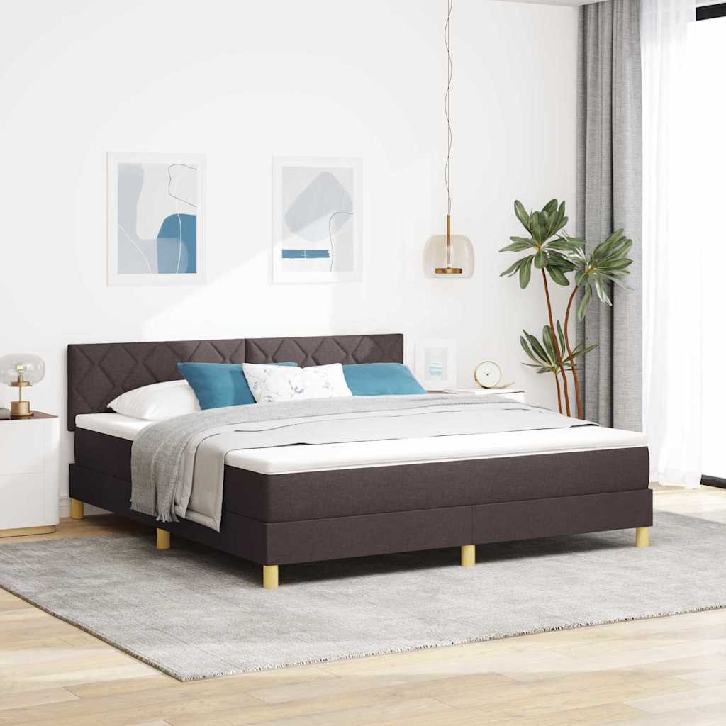 LED Box Spring Bed med hovedgærde Mørk Brun 180 x 200 cm Stof