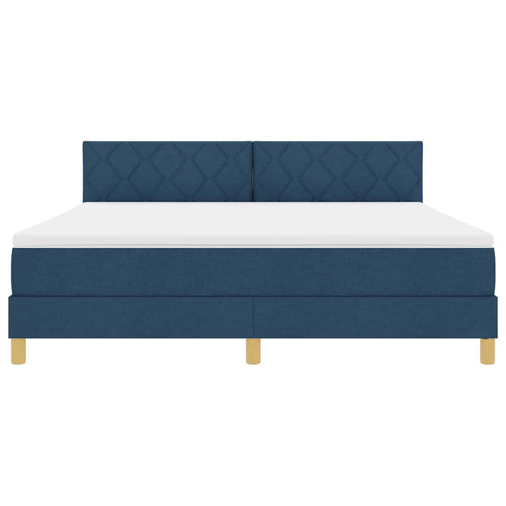 LED Box Spring Bed med LED-lysstrimler Blå 180 x 200 cm Stof