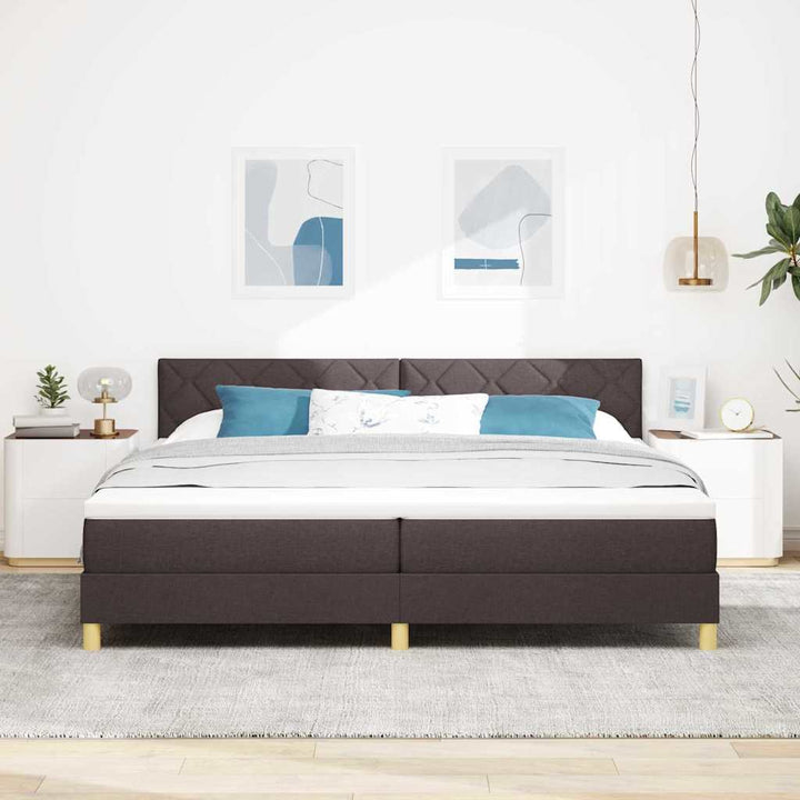 LED Box Spring Bed med hovedgærde Mørk Brun 200 x 200 cm Stof