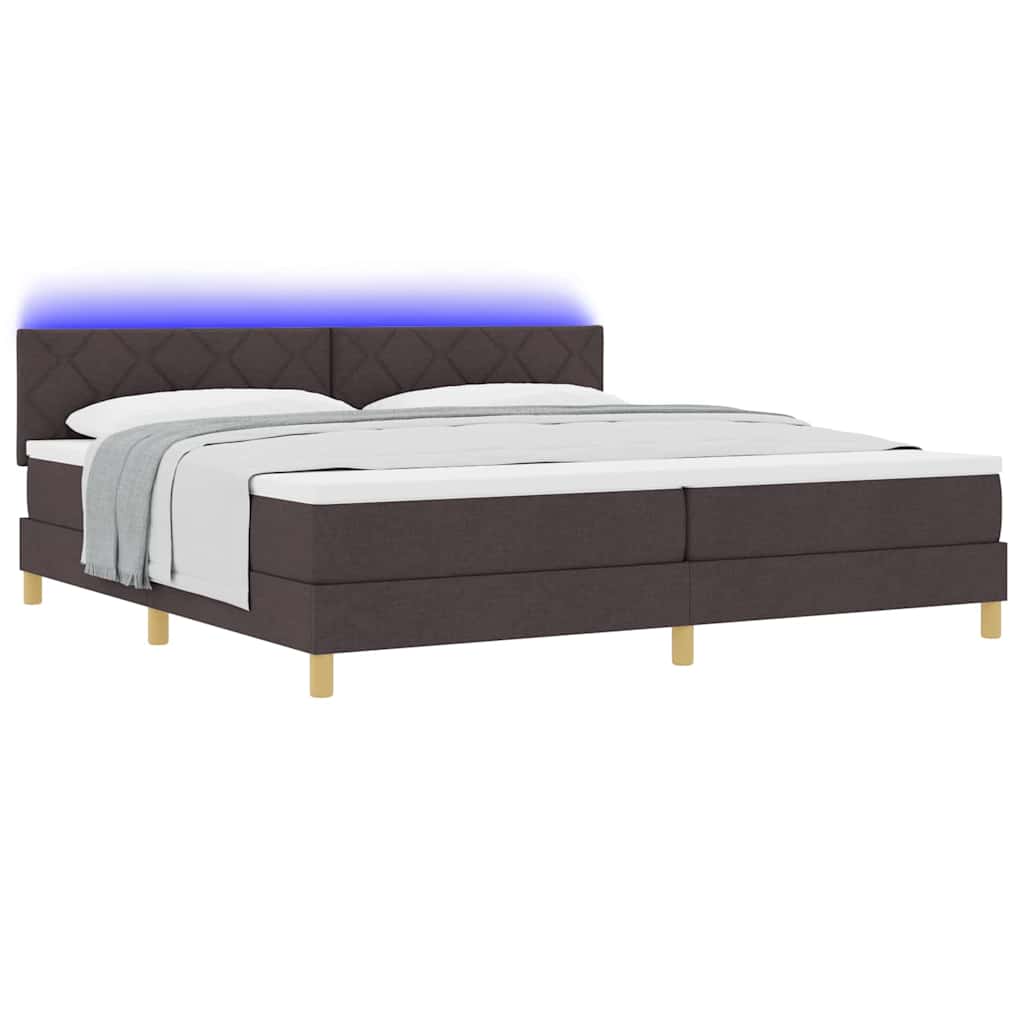 LED Box Spring Bed med hovedgærde Mørk Brun 200 x 200 cm Stof