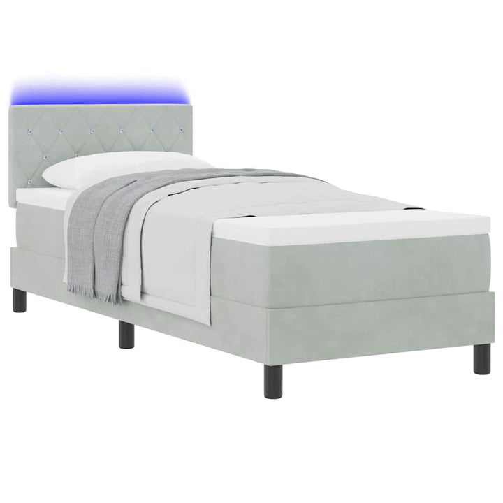 LED Box Spring Bed med hovedgærde Lysegrå 80 x 200 cm Fløjl