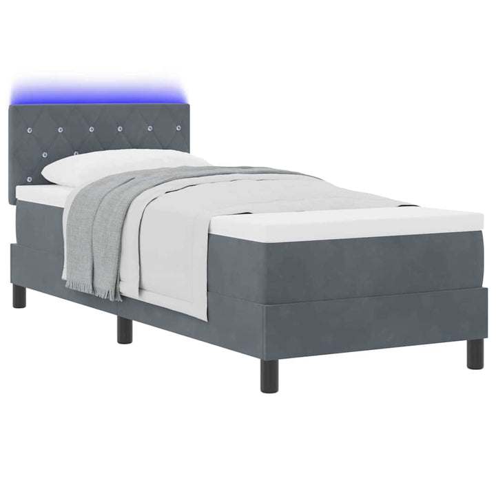 LED Box Spring Bed med hovedgærde Mørkegrå 80 x 200 cm Fløjl