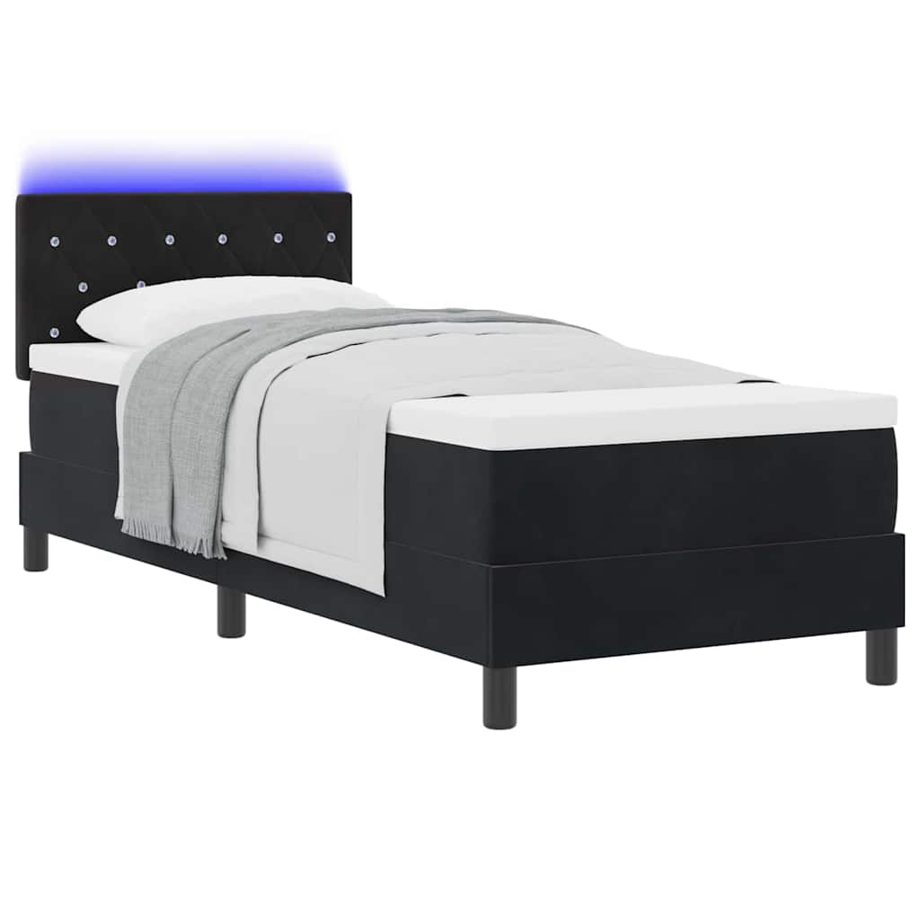LED Box Spring Bed med hovedgærde Sort 80 x 200 cm Fløjl