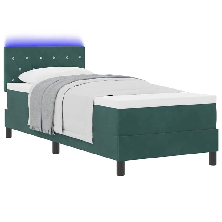 LED Box Spring Bed med hovedgærde Mørkegrøn 80 x 200 cm Fløjl
