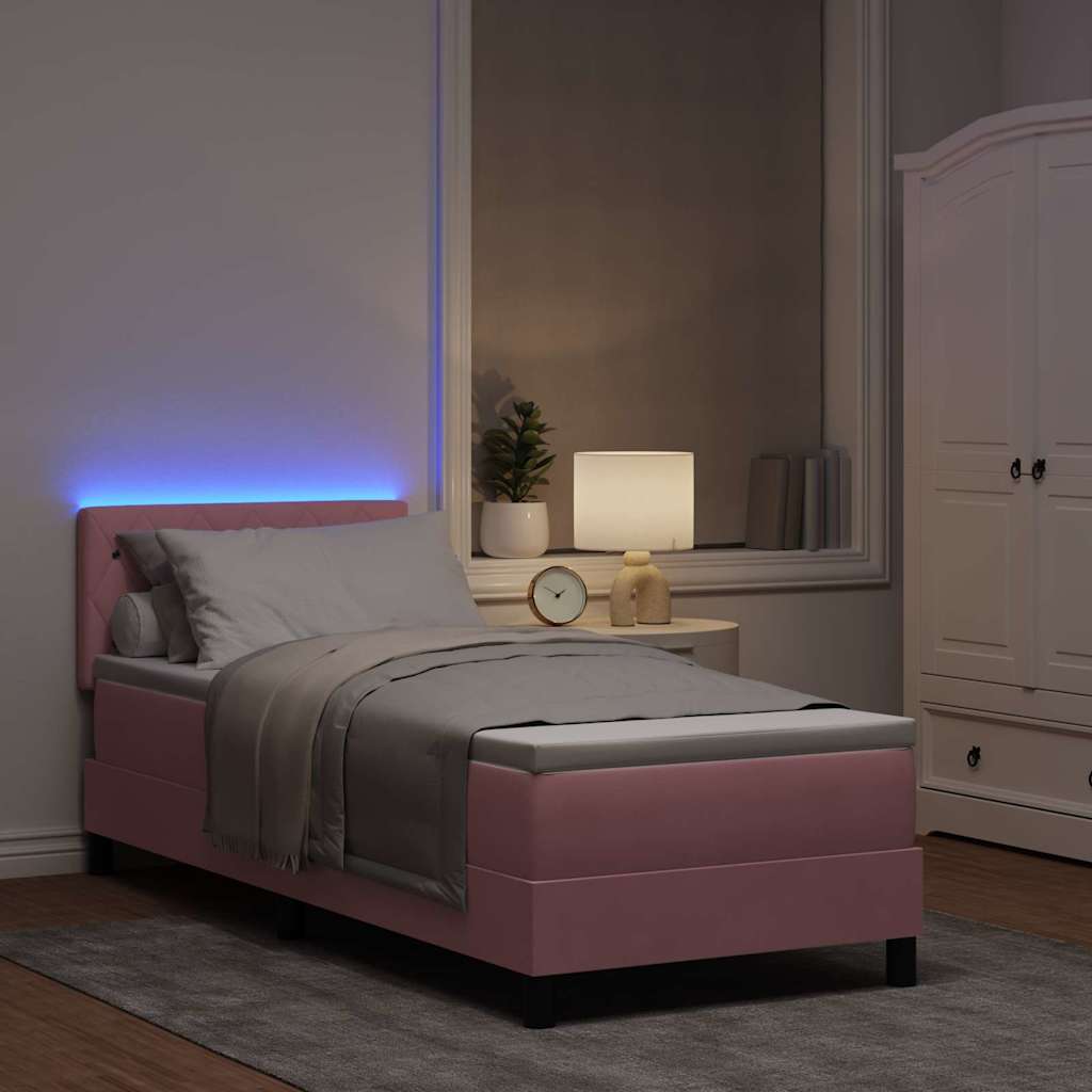 LED Box Spring Bed med hovedgærde Lyserød 80 x 200 cm Fløjl