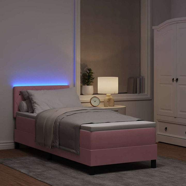 LED Box Spring Bed med hovedgærde Lyserød 80 x 200 cm Fløjl