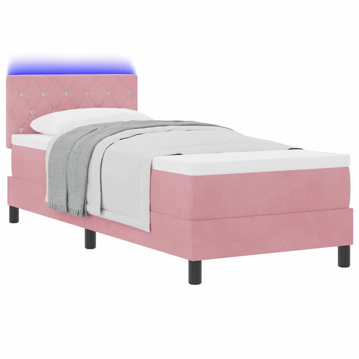 LED Box Spring Bed med hovedgærde Lyserød 80 x 200 cm Fløjl