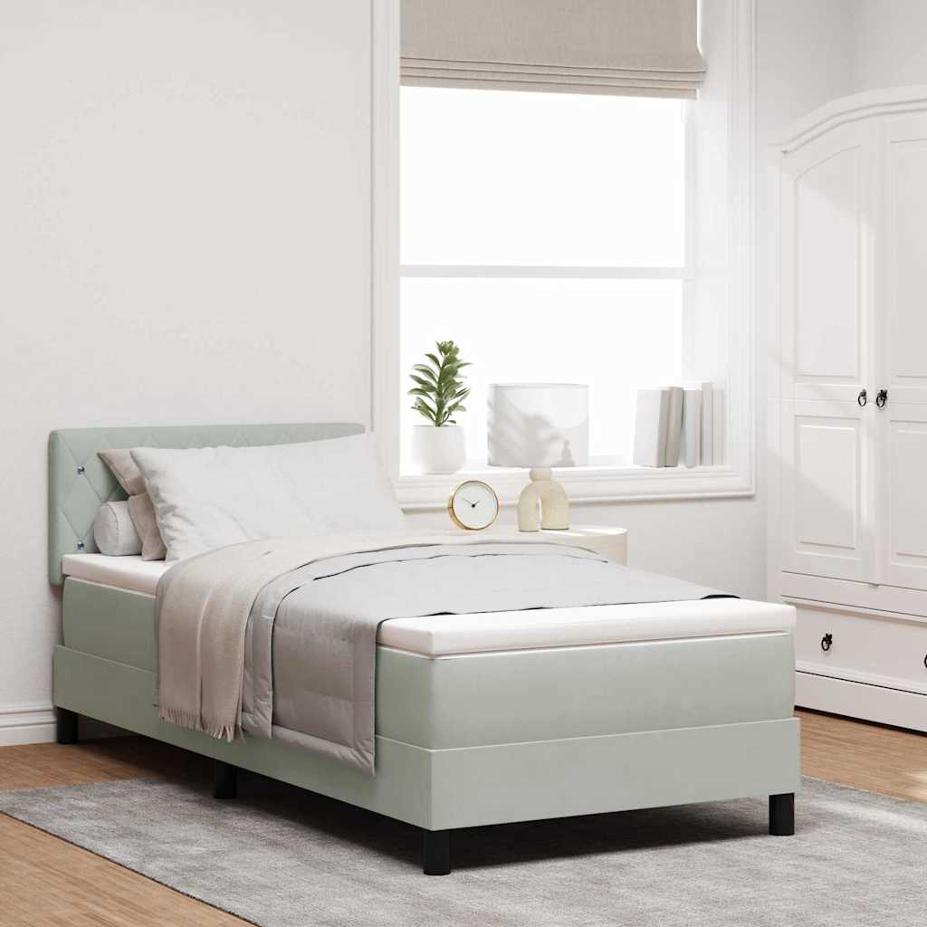 LED Box Spring Bed med madras med LED Lysegrå 90 x 190 cm Fløjl