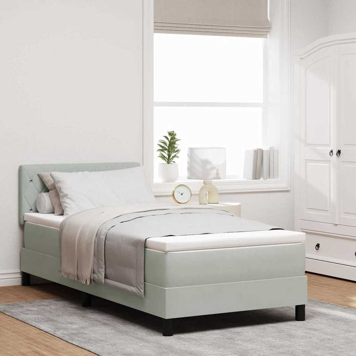 LED Box Spring Bed med madras med LED Lysegrå 90 x 190 cm Fløjl