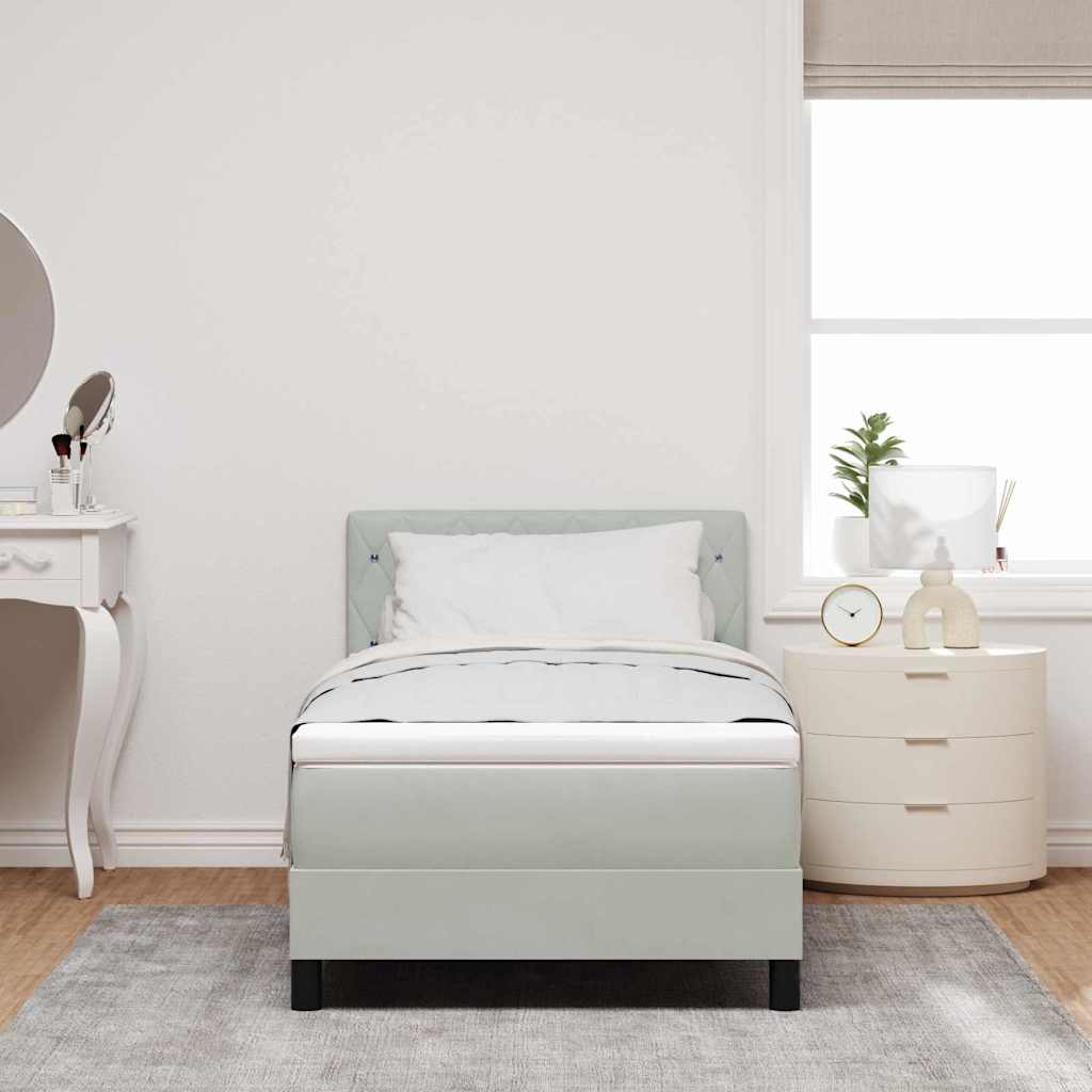 LED Box Spring Bed med madras med LED Lysegrå 90 x 190 cm Fløjl