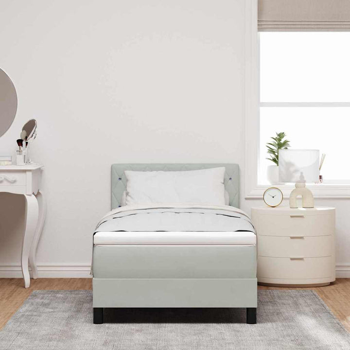 LED Box Spring Bed med madras med LED Lysegrå 90 x 190 cm Fløjl