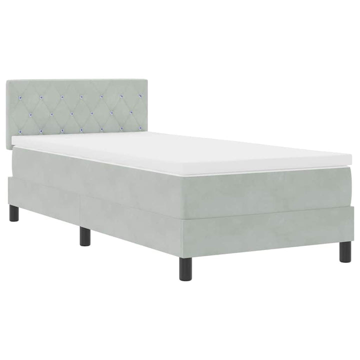 LED Box Spring Bed med madras med LED Lysegrå 90 x 190 cm Fløjl