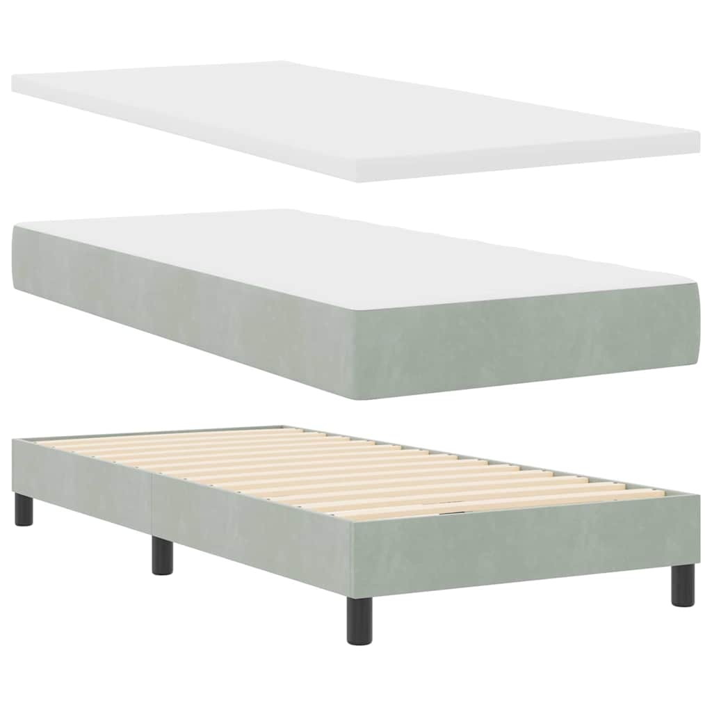 LED Box Spring Bed med madras med LED Lysegrå 90 x 190 cm Fløjl