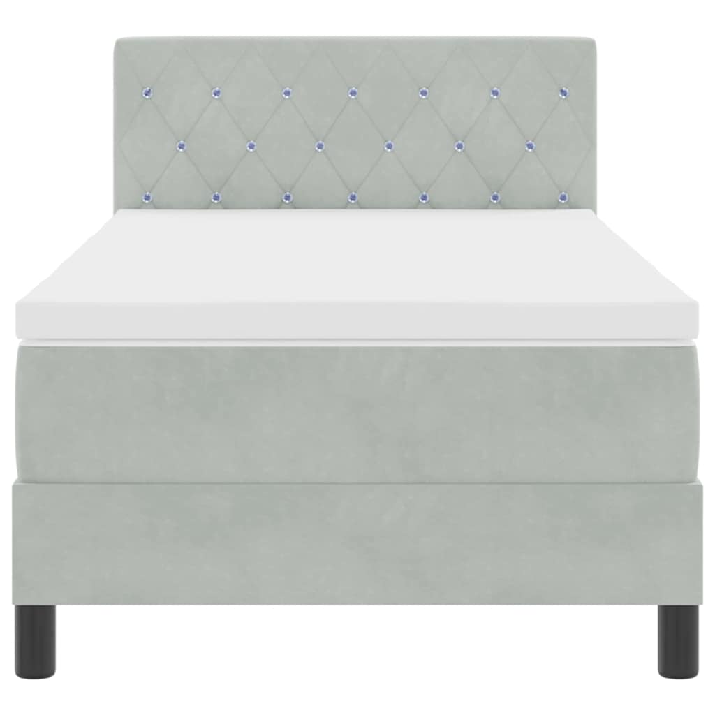 LED Box Spring Bed med madras med LED Lysegrå 90 x 190 cm Fløjl
