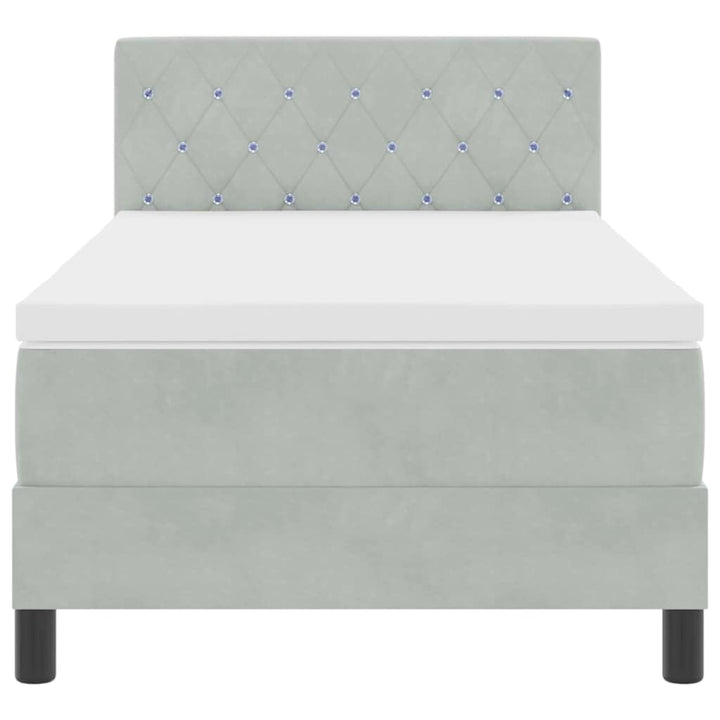 LED Box Spring Bed med madras med LED Lysegrå 90 x 190 cm Fløjl