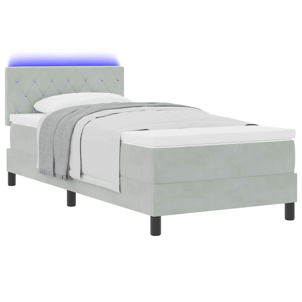 LED Box Spring Bed med madras med LED Lysegrå 90 x 190 cm Fløjl