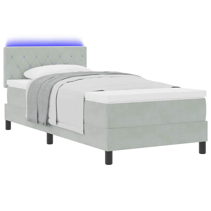 LED Box Spring Bed med madras med LED Lysegrå 90 x 190 cm Fløjl