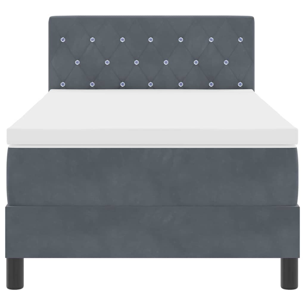 LED Box Spring Bed med madras Mørkegrå 90 x 200 cm Fløjl