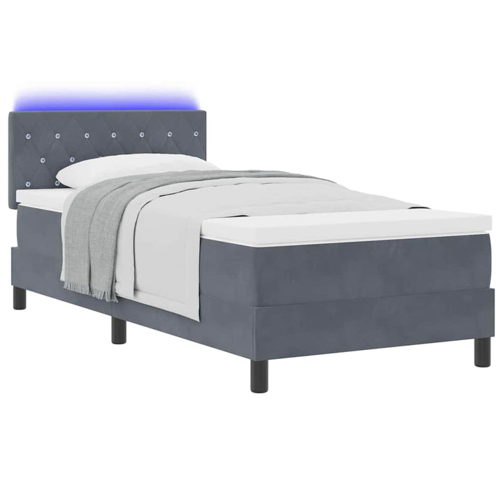 LED Box Spring Bed med madras Mørkegrå 90 x 200 cm Fløjl