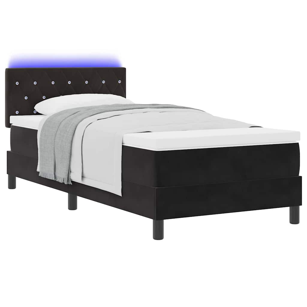 LED Box Spring Bed med madras med LED Sort 90 x 200 cm Fløjl