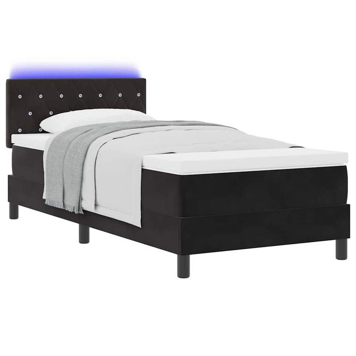 LED Box Spring Bed med madras med LED Sort 90 x 200 cm Fløjl