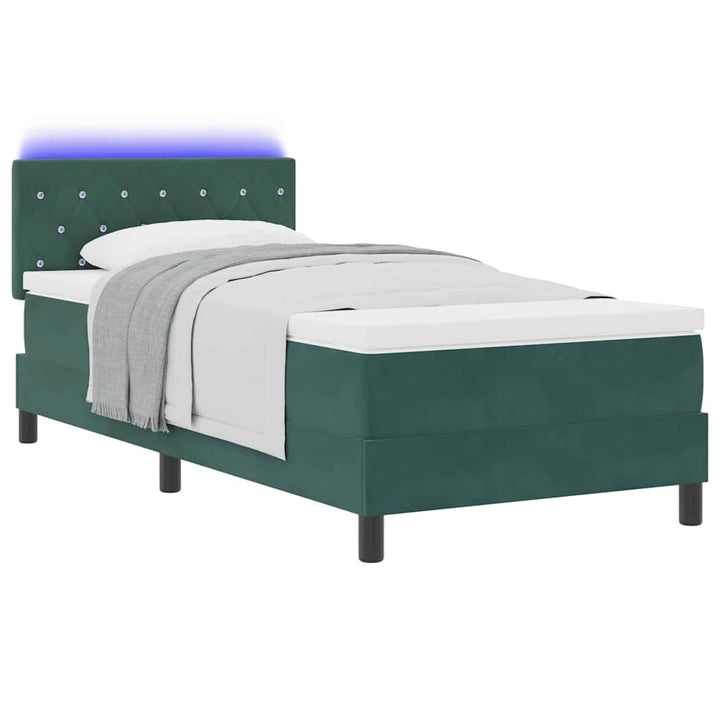 LED Box Spring Bed med madras Mørkegrøn 90 x 200 cm Fløjl