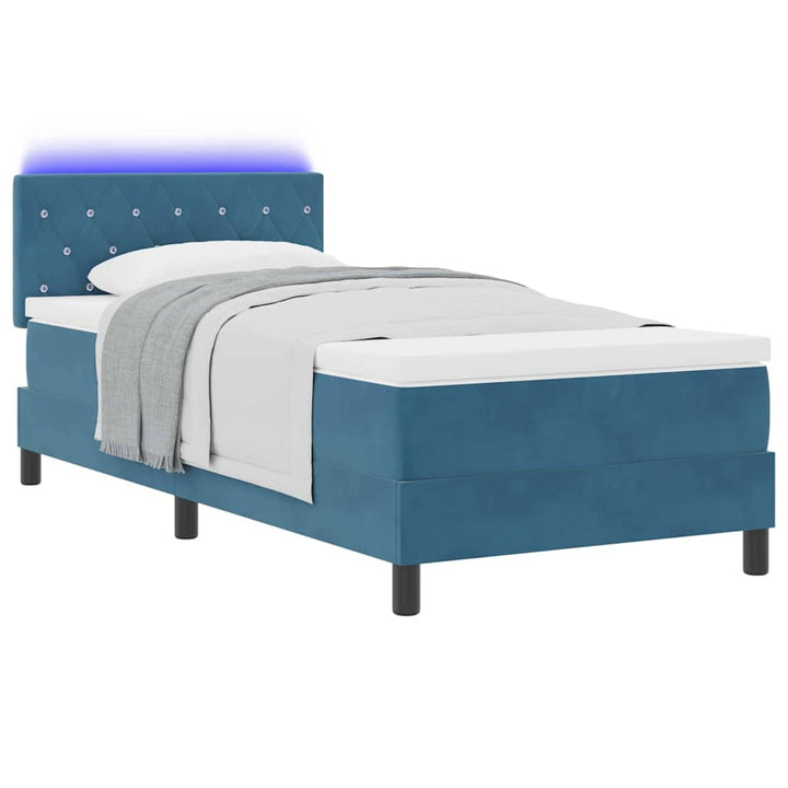 LED Box Spring Bed med hovedgærde Mørk blå 90 x 200 cm Fløjl
