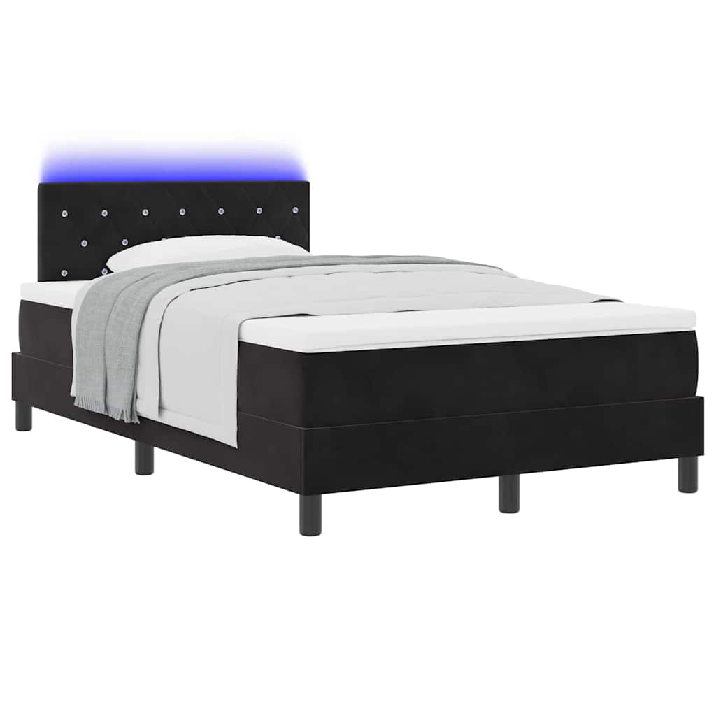 LED Box Spring Bed med hovedgærde Sort 120 x 190 cm Fløjl