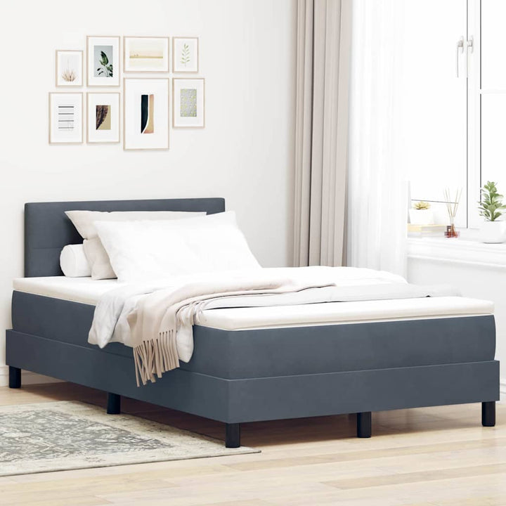 LED Box Spring Bed med madras Mørkegrå 120 x 200 cm Fløjl