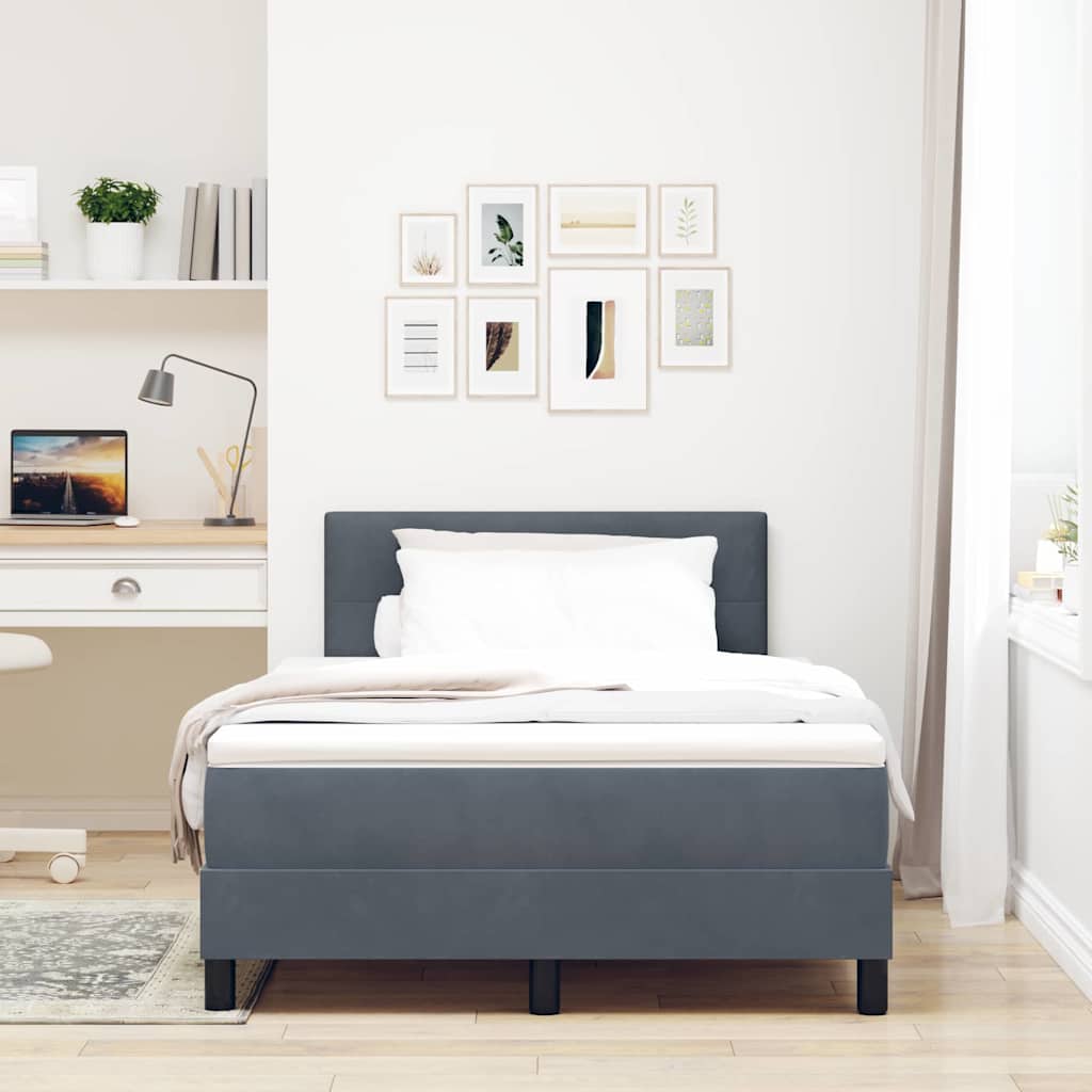 LED Box Spring Bed med madras Mørkegrå 120 x 200 cm Fløjl